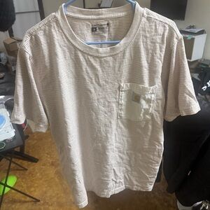 Carhartt Men's Med T-Shirt Beige Relaxed Fit Heavyweight SS Pocket Stripe